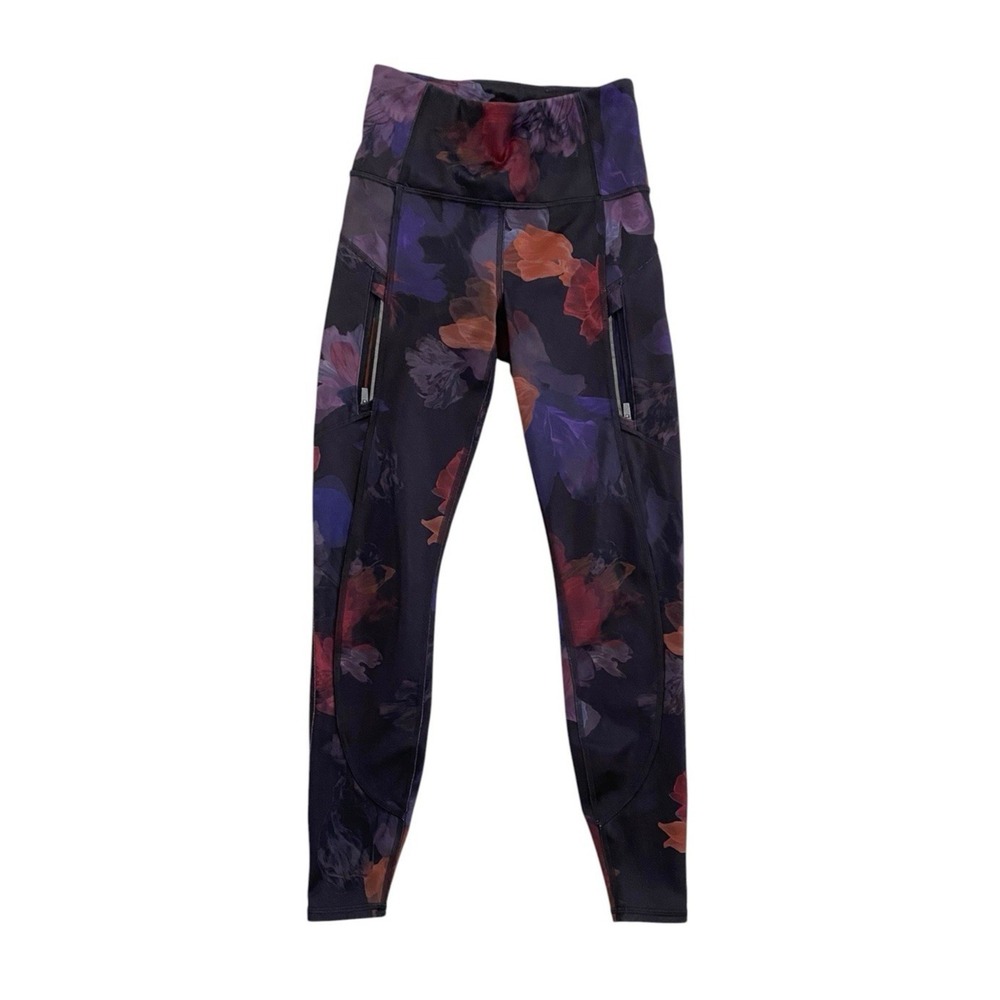 Lot of 2 Athleta Leggings XXS & XXSP Floral Purple & Multicolor Striped - Picture 6 of 11